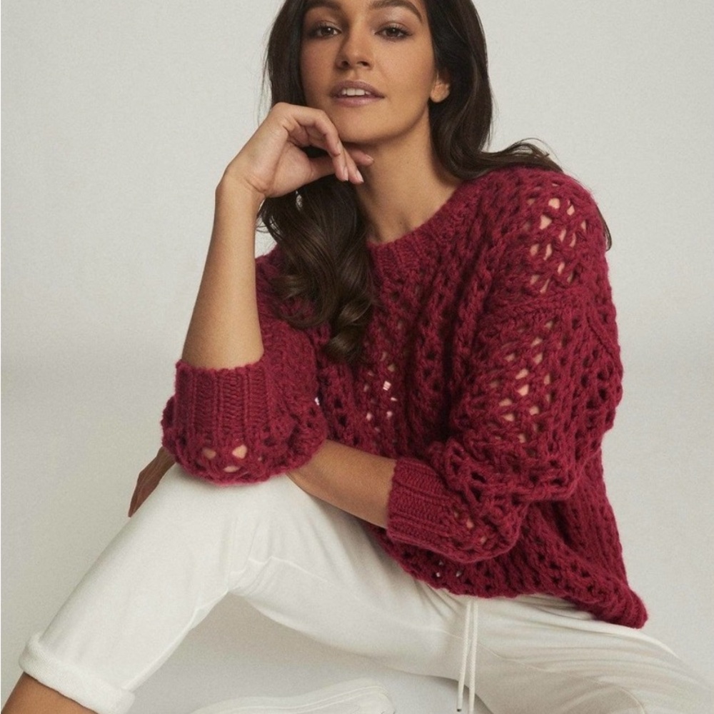 Reiss Natalie Sweater Small Burgundy Red Women's Wool Jumper Pullover
Open Knit